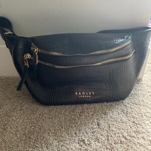 Radley London Black Croc-Embossed Jumbo Leather Belt Bag